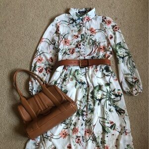 Semi-sheer green/coral maxi button down dress. Very feminine!